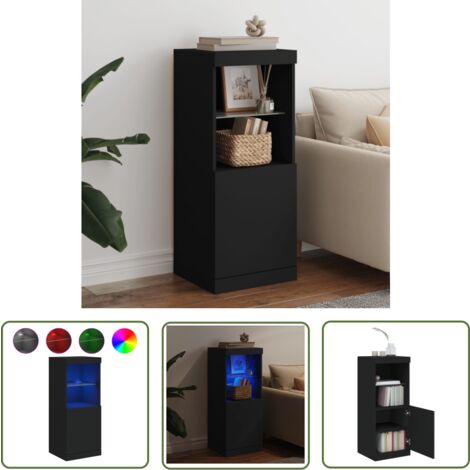The Living Store Buffet avec lumières LED noir 41x37x100 cm - Buffet Design Moderne - Meuble Rangement - Luminaire Led - Décoration Intérieur - Mobilier Salon