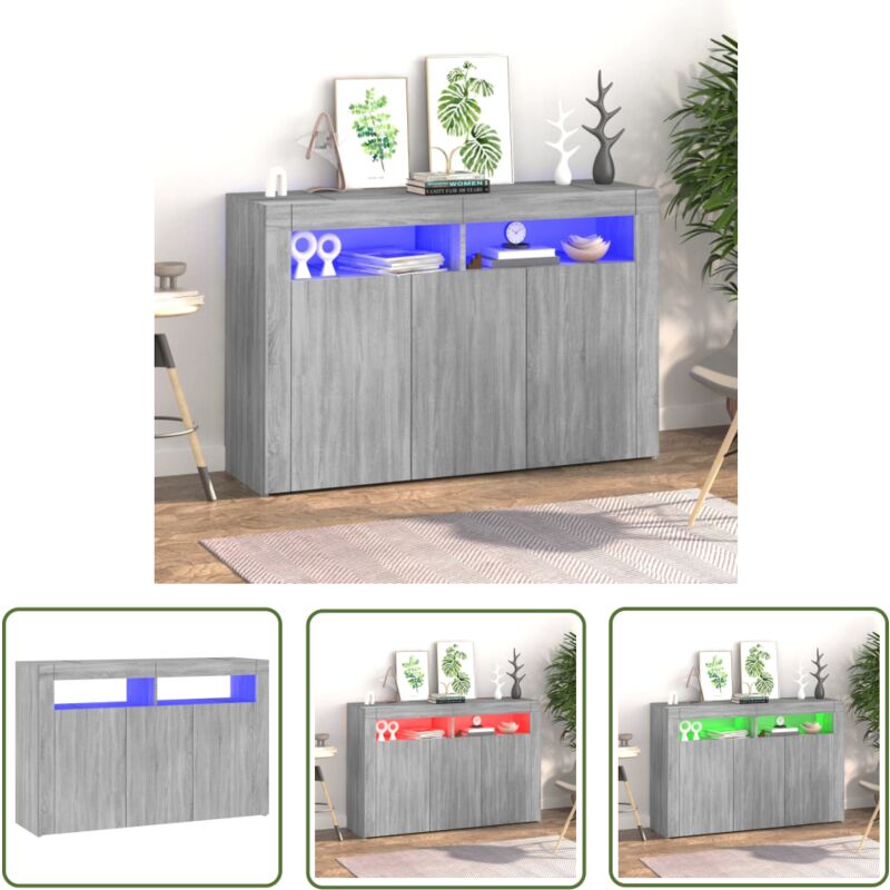 Buffet avec lumières led sonoma gris 115,5x30x75 cm - Buffet - Meuble tv - Éclairage Led - Rangement - Décoration Intérieure - The Living Store