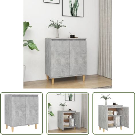 The Living Store Buffet avec pieds en bois Gris béton bois d'ingénierie - Buffet Scandinave - Buffet Gris - Meuble Rangement - Armoire Laterale - Commode Moderne
