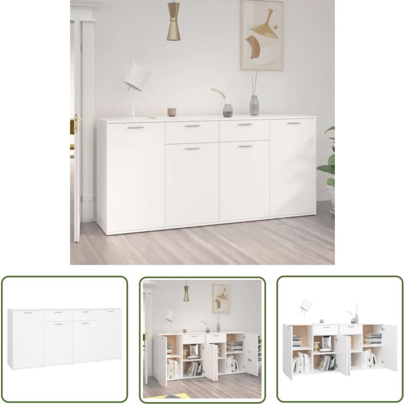 Buffet Blanc 160x36x75 cm Bois d'ingénierie - Buffet Blanc - Meuble Rangement - Armoire Entrée - Buffet Design - Mobilier Salon - The Living Store