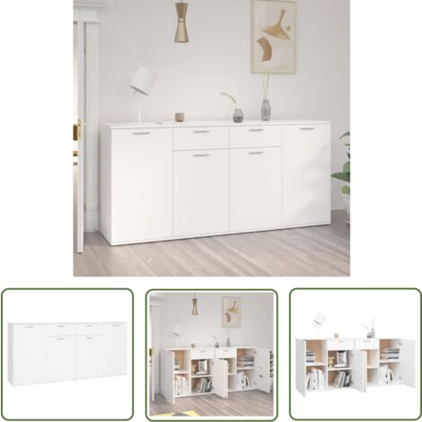 The Living Store Buffet Blanc 160x36x75 cm Bois d'ingénierie - Buffet Blanc - Meuble Rangement - Armoire Entrée - Buffet Design - Mobilier Salon