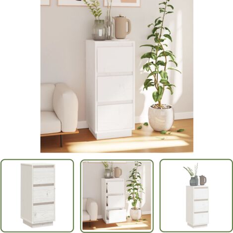 The Living Store Buffet Blanc 32x34x75 cm Bois massif de pin - Buffet Blanc - Meuble Rangement - Commode - Armoire Laterale - Mobilier Chambre