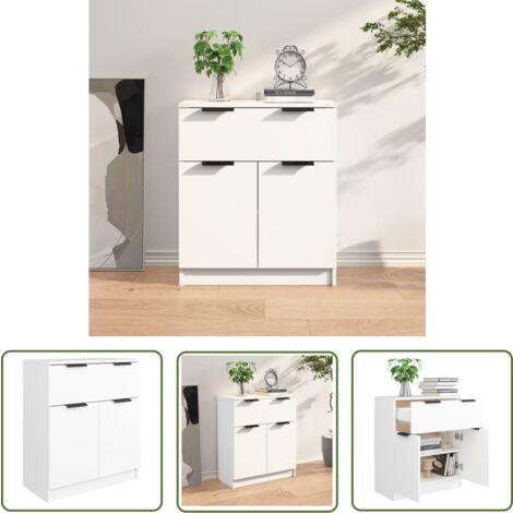 The Living Store Buffet Blanc 60x30x70 cm Bois d'ingénierie - Buffet - Armoire - Meuble De Rangement - Commode - Mobilier Moderne