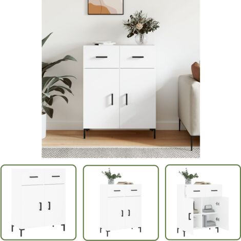 The Living Store Buffet blanc 69,5x34x90 cm bois d'ingénierie - Buffet Design Moderne - Buffet Blanc - Armoire Rangement - Meuble Salon - Meuble Entrée