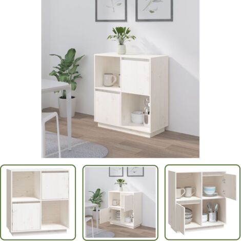 The Living Store Buffet blanc 74x35x80 cm bois massif de pin - Buffet - Meuble De Rangement - Commode - Bois Massif - Pin