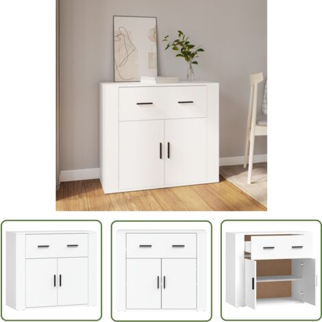 The Living Store Buffet Blanc 80x33x70 cm Bois d'ingénierie - Buffet - Commode - Meuble De Rangement - Armoire Blanche - Mobilier De Salon