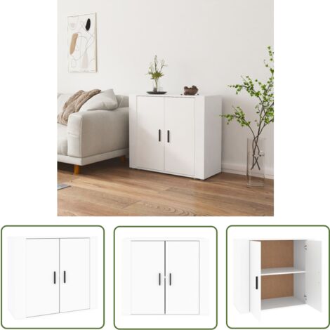 The Living Store Buffet Blanc 80x33x70 cm Bois d'ingénierie - Buffet - Commode - Rangement - Mobilier - Cuisine
