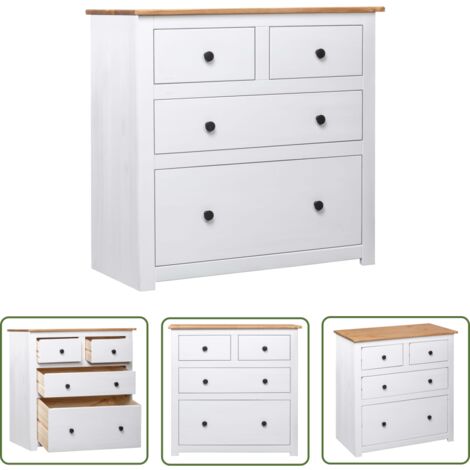 The Living Store Buffet Blanc 80x40x83 cm Pin Gamme Panama - Buffet - Meuble TV - Rangement - Décoration Intérieure - Bois Massif