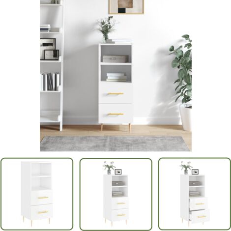 The Living Store Buffet Blanc brillant 34,5x34x90 cm Bois d'ingénierie - Buffet Design Moderne - Meuble Rangement - Armoire Blanche - Commode Tiroir - Mobilier Salon
