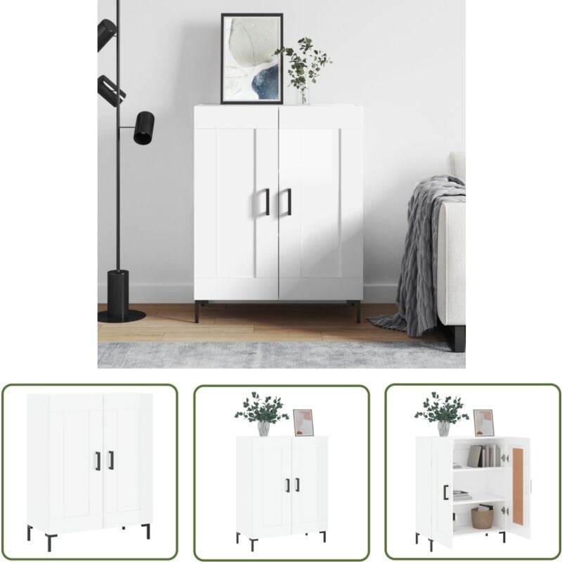 Buffet Blanc brillant 69,5x34x90 cm Bois d'ingénierie - Buffet - Meuble De Rangement - Armoire - Commode - Design Classique - The Living Store