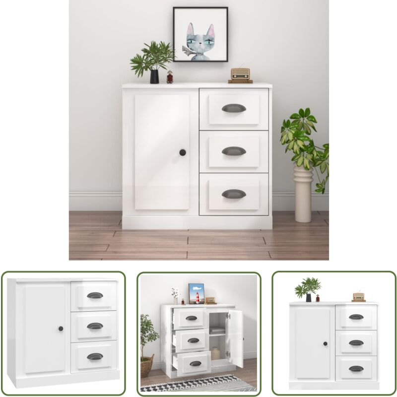 Buffet blanc brillant 70x35,5x67,5 cm bois d'ingénierie - Buffet - Meuble De Rangement - Commode - Mobilier - Cuisine - The Living Store