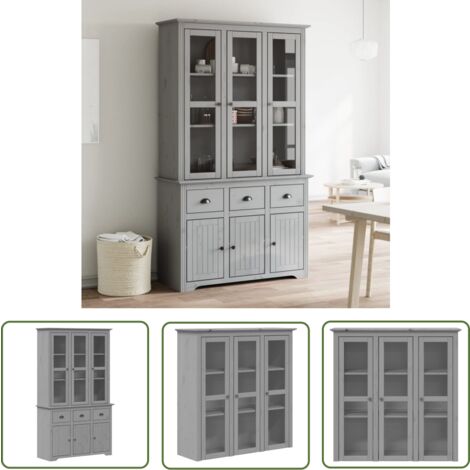 The Living Store Buffet BODO gris 115,5x43x200,5 cm bois massif de pin - Buffet - Armoire - Mobilier Français - Meuble De Rangement - Bois Massif