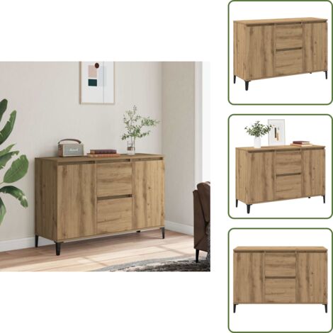 The Living Store Buffet chêne artisanal 102x35x70 cm bois d'ingénierie - Buffet industriel