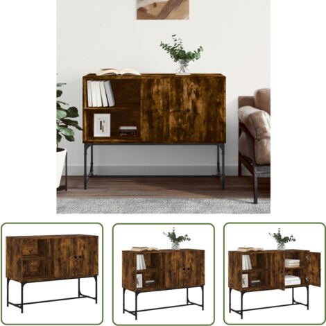 The Living Store Buffet chêne fumé 100x40x79,5 cm bois d'ingénierie - Buffet Industriel - Meuble De Rangement - Armoire - Commode - Mobilier