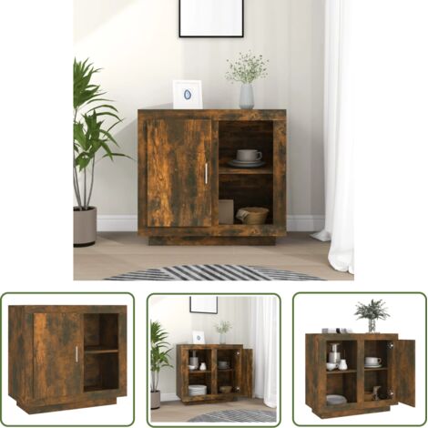 The Living Store Buffet Chêne fumé 80x40x75 cm - Buffet - Meuble De Rangement - Commode - Bibliothèque - Décoration Intérieure