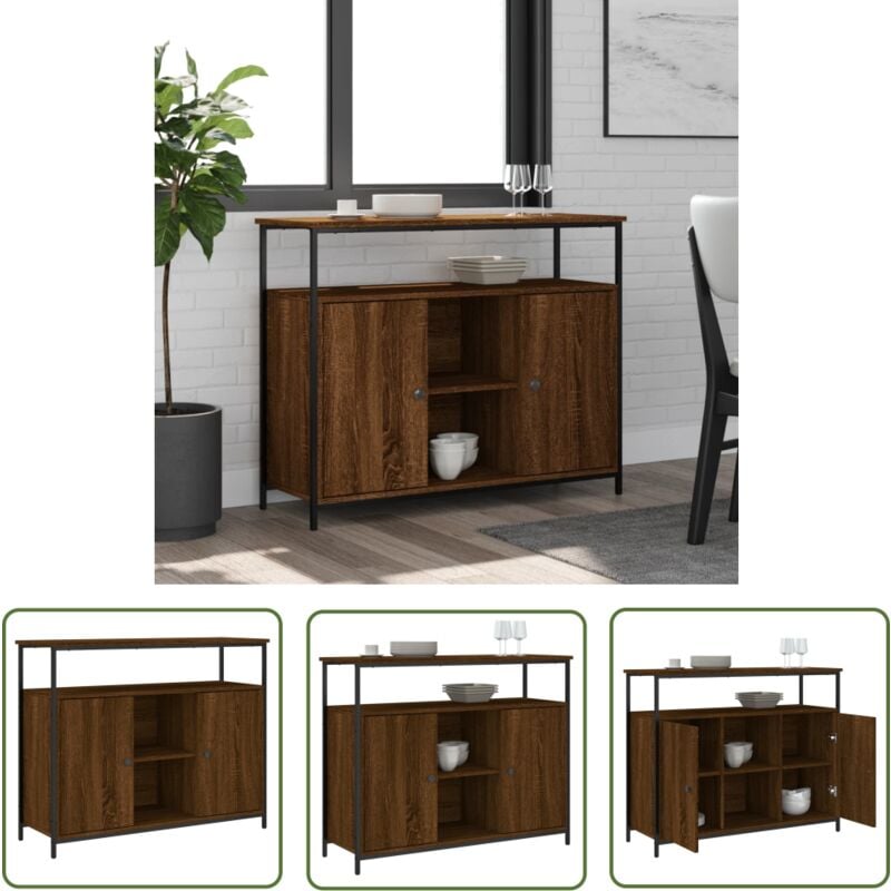 Buffet chêne marron 100x35x80 cm bois d'ingénierie - Buffet - Armoire De Rangement - Meuble De Salon - Mobilier Moderne - Design Intemporel - The