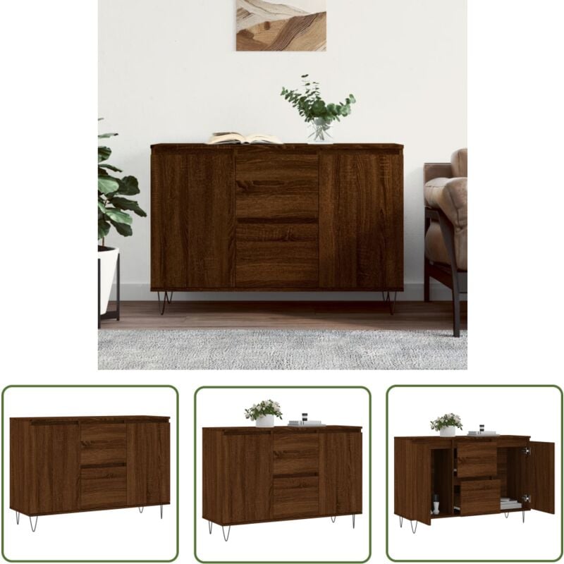 The Living Store - Buffet chêne marron 104x35x70 cm bois d'ingénierie - Buffet Design Moderne - Buffet Rangement - Buffet Cuisine - Meuble Rangement