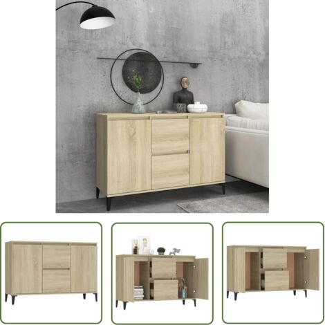 The Living Store Buffet chêne sonoma 104x35x70 cm bois d'ingénierie - Buffet Industriel - Meuble Rangement - Armoire Salon - Commode Design - Étagère Murale