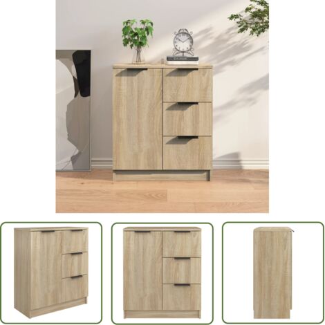 The Living Store Buffet Chêne sonoma 60x30x70 cm Bois d'ingénierie - Buffet - Meuble De Rangement - Commode - Armoire - Mobilier Moderne