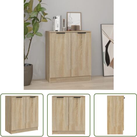 The Living Store Buffet Chêne sonoma 60x30x70 cm Bois d'ingénierie - Buffet - Meuble De Rangement - Commode - Mobilier Moderne - Design Scandinave