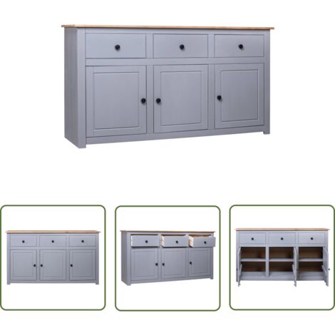 The Living Store Buffet Gris 135x40x80 cm Pin solide Assortiment Panama - Buffet - Meuble De Rangement - Armoire - Commode - Bois Massif