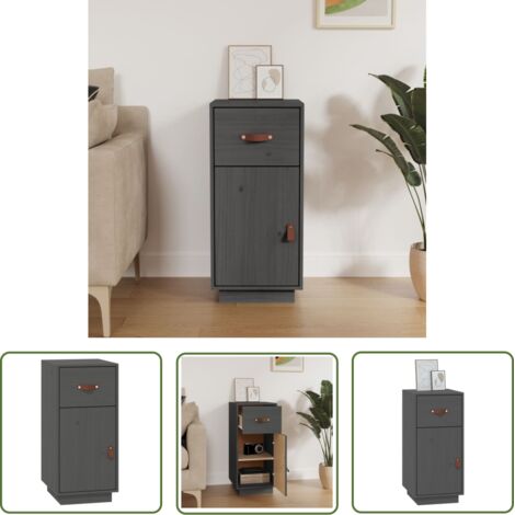The Living Store Buffet Gris 34x40x75 cm Bois massif de pin - Buffet - Meuble De Rangement - Commode - Bois Massif - Pin