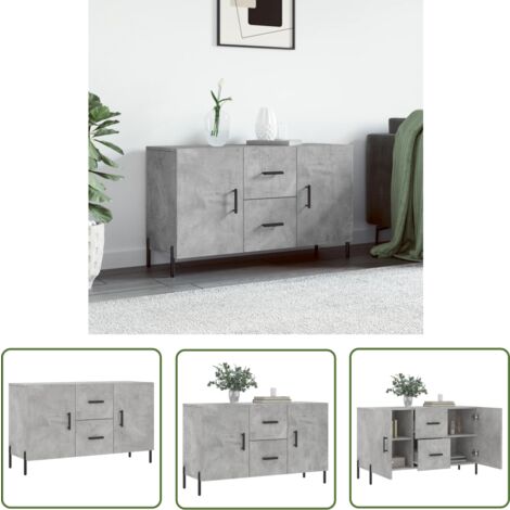 The Living Store Buffet gris béton 100x36x60 cm bois d'ingénierie - Buffet Design Moderne - Buffet Gris - Buffet Rangement - Armoire Cuisine - Meuble Salon