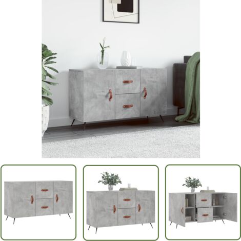 The Living Store Buffet gris béton 100x36x60 cm bois d'ingénierie - Buffet Design Moderne - Buffet Gris - Buffet Rangement - Armoire Murale - Meuble Salon