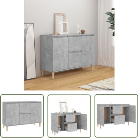 The Living Store Buffet gris béton 101x35x70 cm bois d'ingénierie - Buffet - Meuble De Rangement - Armoire - Commode - Mobilier Moderne