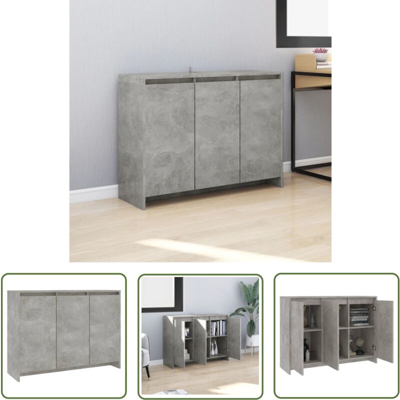 Buffet Gris béton 102x33x75 cm Bois d'ingénierie - Buffet - Meuble De Rangement - Commode - Armoire - Mobilier Gris - The Living Store
