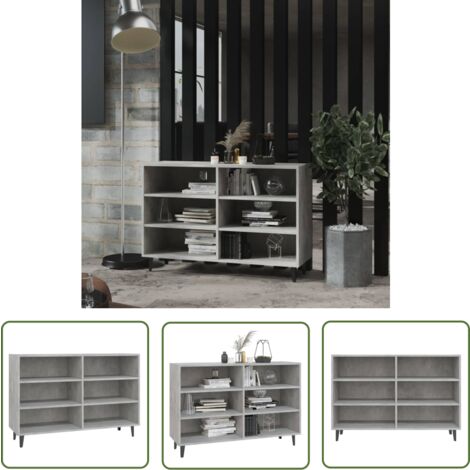 The Living Store Buffet gris béton 103,5x35x70 cm bois d'ingénierie - Buffet Industriel - Meuble Rangement - Bibliothèque - Commode - Mobilier Salon