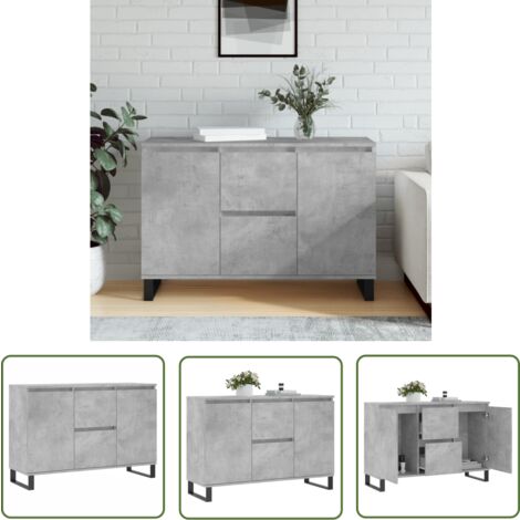 The Living Store Buffet gris béton 104x35x70 cm bois d'ingénierie - Buffet Design Moderne - Buffet Rangement - Buffet Cuisine - Meuble Tv - Meuble Salon