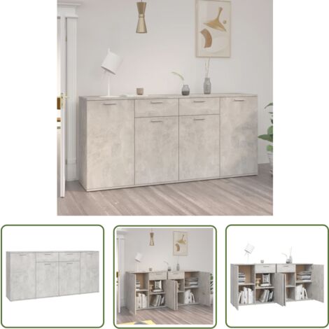 The Living Store Buffet Gris béton 160x36x75 cm Bois d'ingénierie - Buffet Gris - Meuble De Rangement - Armoire Entrée - Buffet Design - Mobilier Moderne