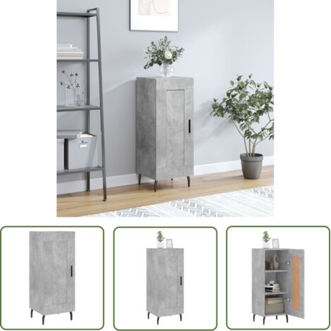 The Living Store Buffet Gris béton 34,5x34x90 cm Bois d'ingénierie - Buffet Gris - Meuble Rangement - Armoire Design - Mobilier Salon - Commode