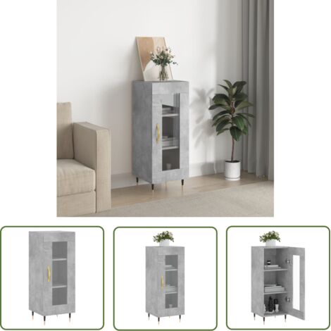 The Living Store Buffet Gris béton 34,5x34x90 cm Bois d'ingénierie - Buffet Gris - Meuble Rangement - Armoire Design - Mobilier Salon - Commode Moderne