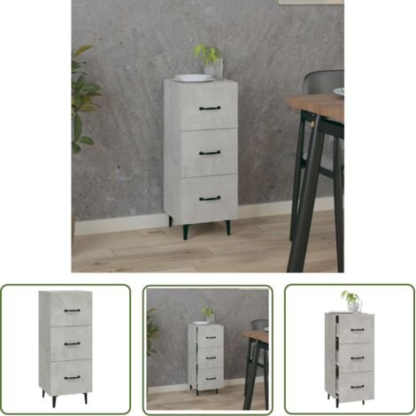 The Living Store Buffet Gris béton 34,5x34x90 cm Bois d'ingénierie - Buffet Gris - Meuble Rangement - Commode - Armoire Laterale - Mobilier Salon