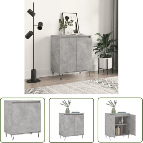 The Living Store Buffet Gris béton 60x35x70 cm Bois d'ingénierie - Buffet Gris - Buffet Design - Meuble Rangement - Armoire Murale - Commode Moderne