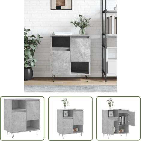 The Living Store Buffet Gris béton 60x35x70 cm Bois d'ingénierie - Buffet Gris - Buffet Design - Meuble Rangement - Armoire Murale - Commode Moderne
