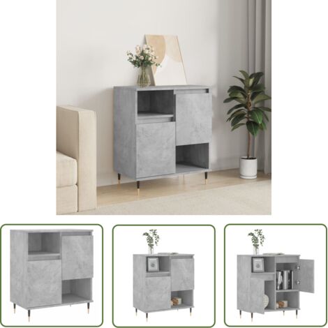 The Living Store Buffet Gris béton 60x35x70 cm Bois d'ingénierie - Buffet Gris - Buffet Design - Meuble Rangement - Armoire Murale - Commode Moderne