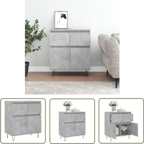 The Living Store Buffet Gris béton 60x35x70 cm Bois d'ingénierie - Buffet Gris - Buffet Design - Meuble Rangement - Armoire Murale - Commode Moderne