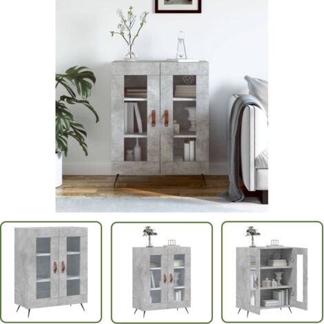 The Living Store Buffet gris béton 69,5x34x90 cm bois d'ingénierie - Buffet - Armoire - Meuble De Rangement - Mobilier - Vitrine