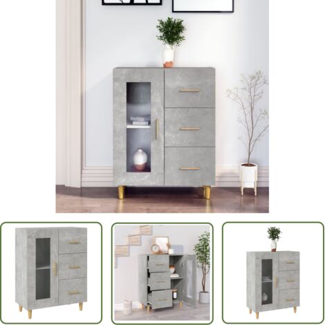 The Living Store Buffet gris béton 69,5x34x90 cm bois d'ingénierie - Buffet - Armoire - Placard - Meuble De Rangement - Mobilier