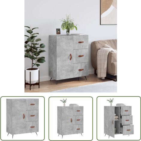 The Living Store Buffet gris béton 69,5x34x90 cm bois d'ingénierie - Buffet Design Classique - Meuble Rangement - Commode Moderne - Mobilier Salon - Décoration Intérieure