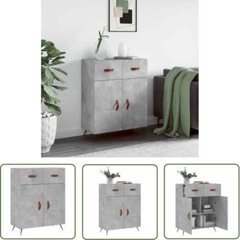 The Living Store Buffet gris béton 69,5x34x90 cm bois d'ingénierie - Buffet Design Moderne - Buffet Gris - Buffet Rangement - Armoire Entrée - Meuble Salon