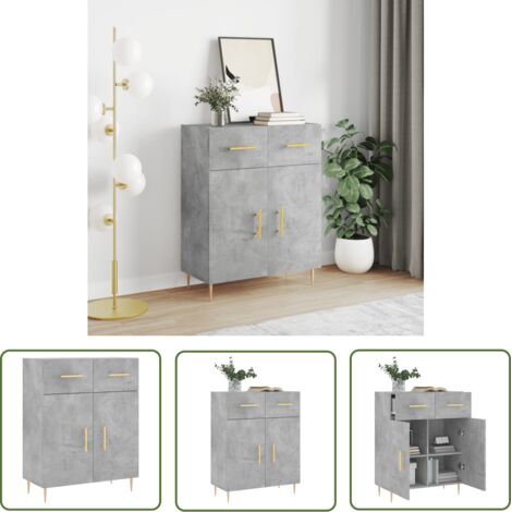 The Living Store Buffet gris béton 69,5x34x90 cm bois d'ingénierie - Buffet Design Moderne - Buffet Gris - Buffet Rangement - Armoire Murale - Meuble Salon