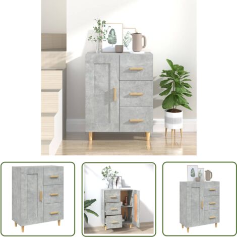 The Living Store Buffet Gris béton 69,5x34x90 cm Bois d'ingénierie - Buffet Gris - Meuble Rangement - Commode - Armoire Laterale - Mobilier Salon