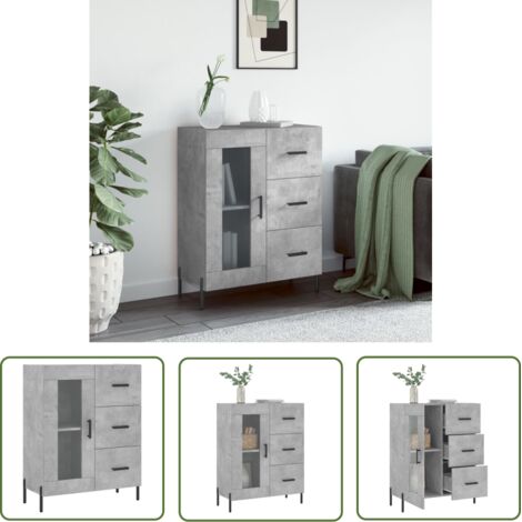 The Living Store Buffet gris béton 69,5x34x90 cm bois d'ingénierie - Buffet - Meuble De Rangement - Commode - Mobilier - Décoration Intérieure