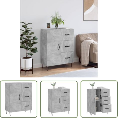 The Living Store Buffet gris béton 69,5x34x90 cm bois d'ingénierie - Buffet - Meuble De Rangement - Commode - Mobilier - Décoration Intérieure