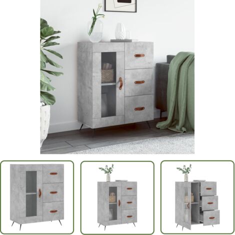 The Living Store Buffet gris béton 69,5x34x90 cm bois d'ingénierie - Buffet - Meuble De Rangement - Commode - Mobilier Moderne - Design Scandinave
