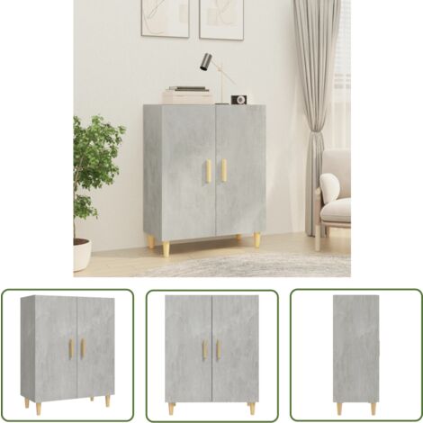 The Living Store Buffet Gris béton 70x34x90 cm Bois d'ingénierie - Buffet Gris - Meuble Rangement - Buffet Moderne - Mobilier Salon - Commode